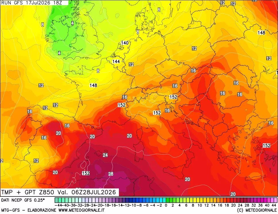 mappa 850 hPa Temp + GPT