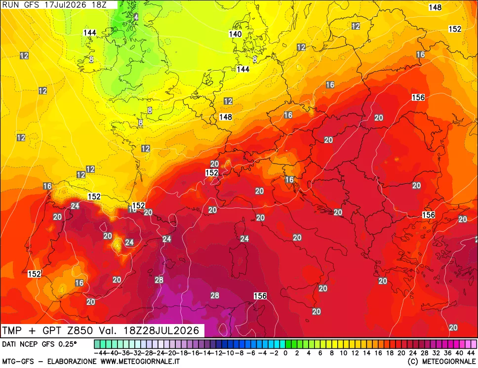 mappa 850 hPa Temp + GPT