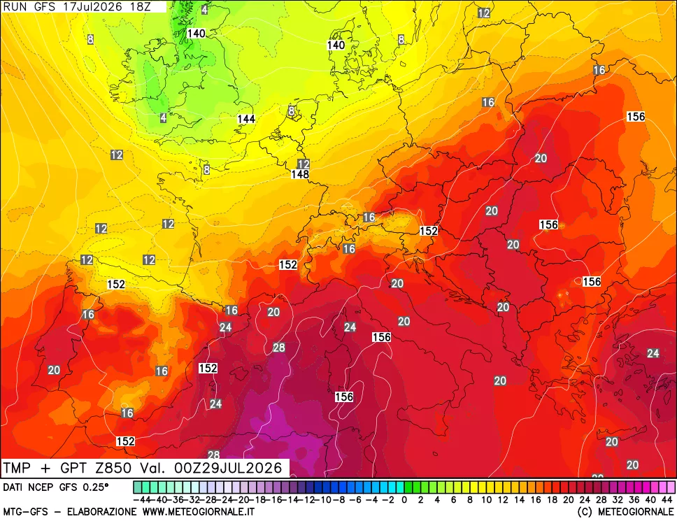 mappa 850 hPa Temp + GPT