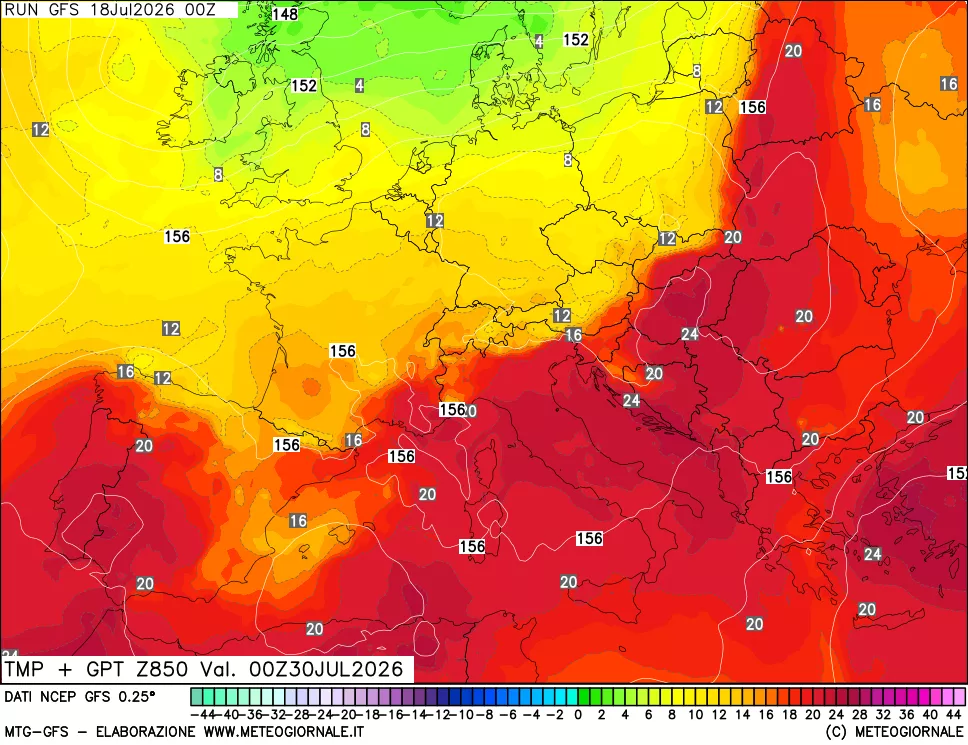 mappa 850 hPa Temp + GPT