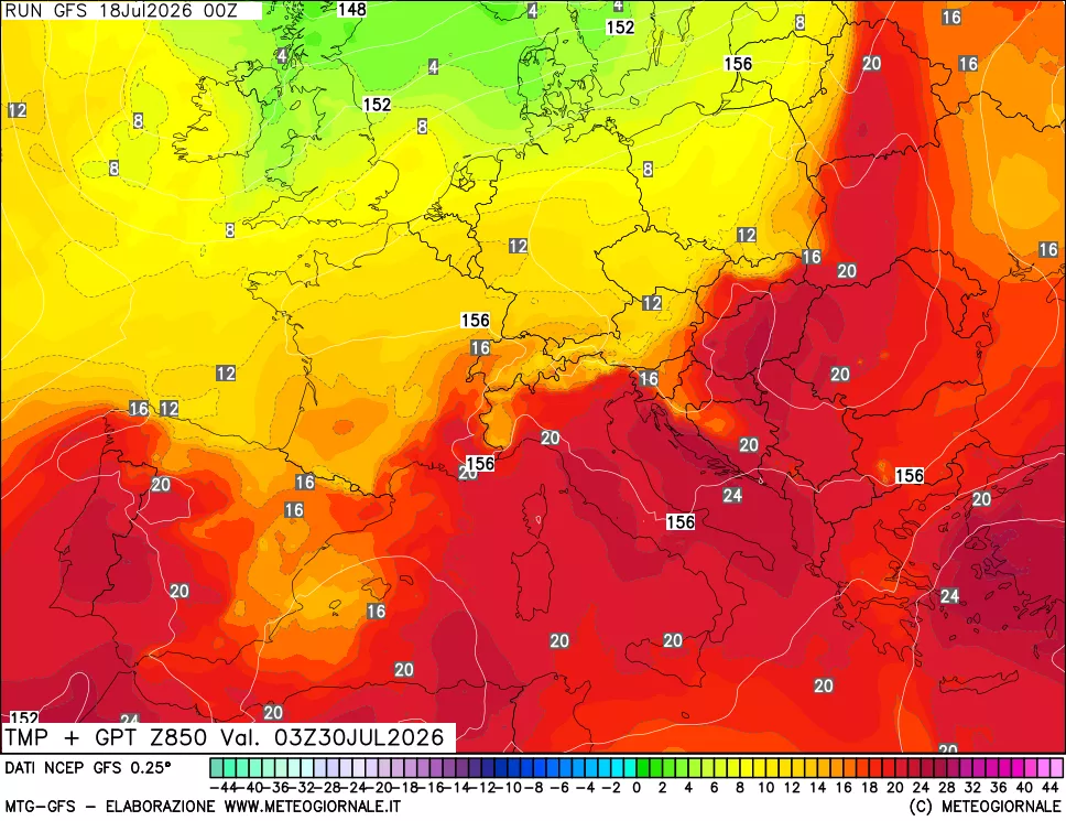 mappa 850 hPa Temp + GPT