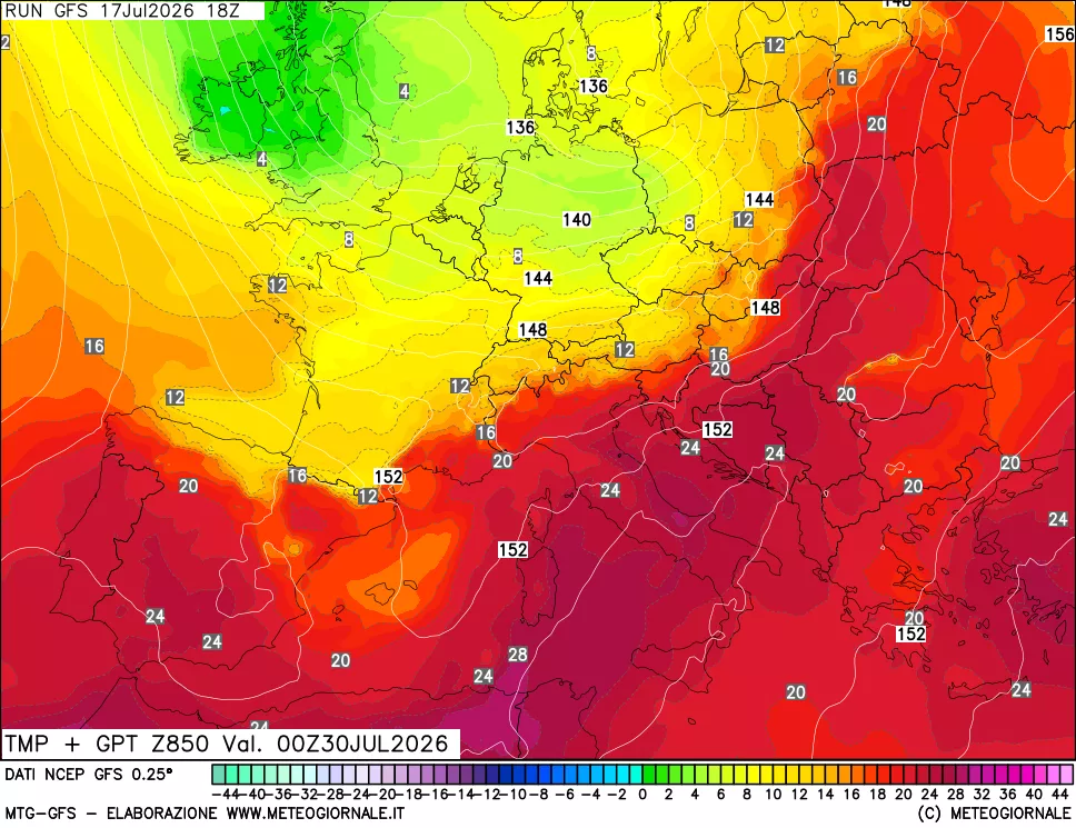 mappa 850 hPa Temp + GPT