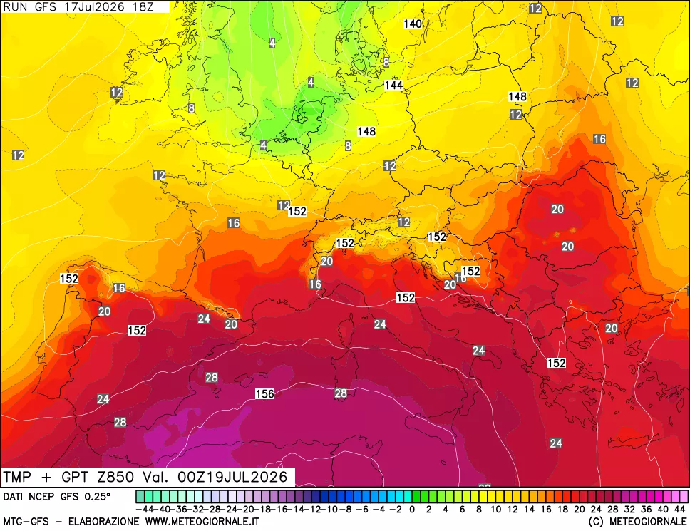 mappa 850 hPa Temp + GPT