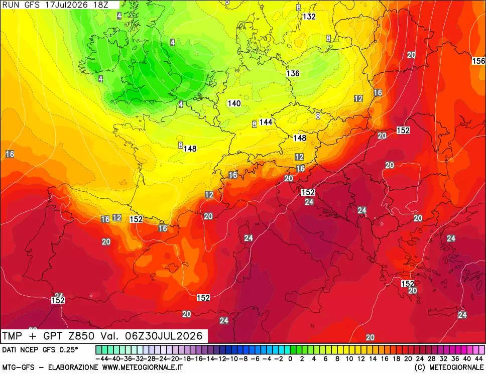 mappa 850 hPa Temp + GPT