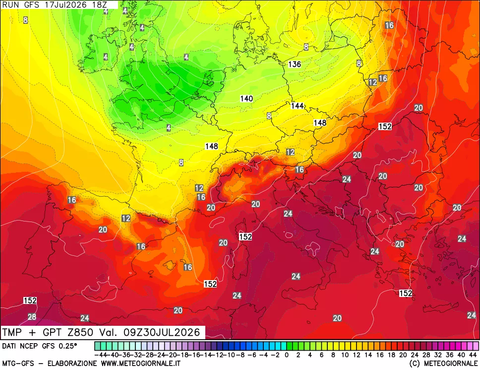 mappa 850 hPa Temp + GPT