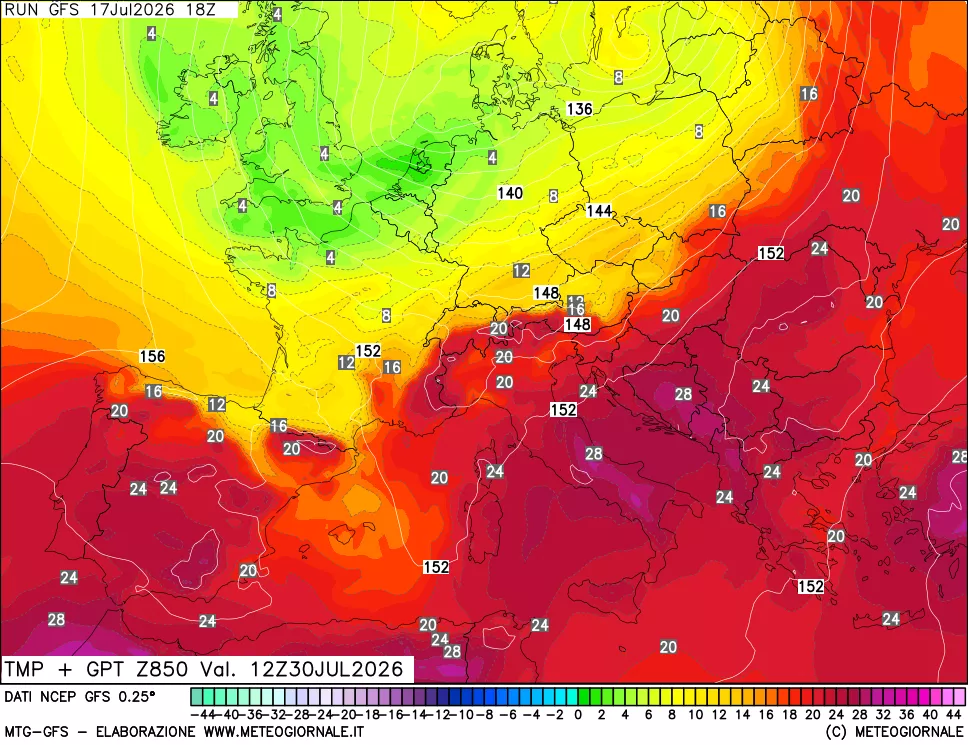 mappa 850 hPa Temp + GPT