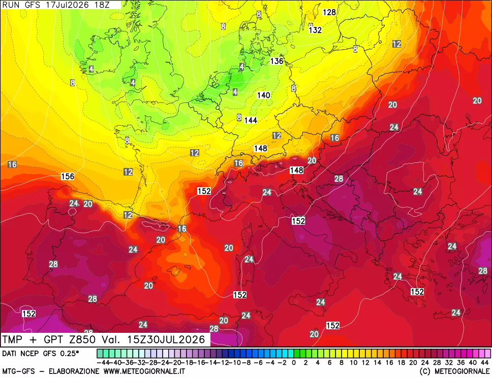 mappa 850 hPa Temp + GPT