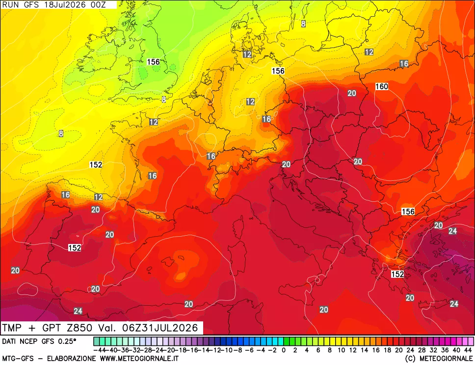 mappa 850 hPa Temp + GPT