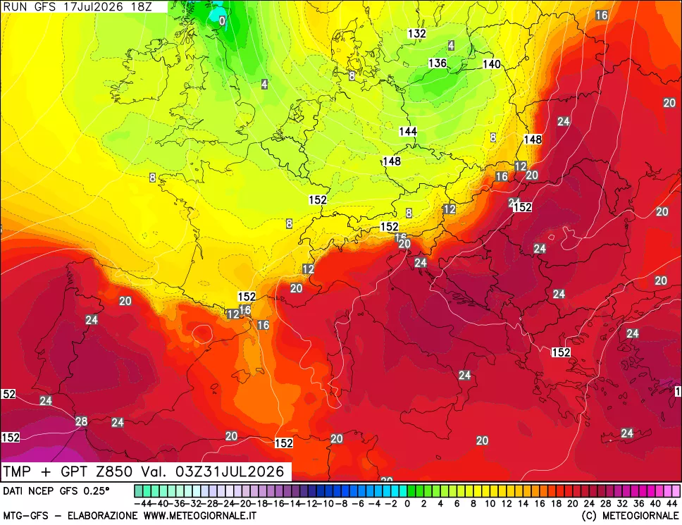 mappa 850 hPa Temp + GPT