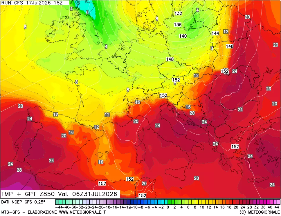 mappa 850 hPa Temp + GPT