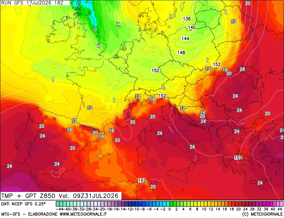 mappa 850 hPa Temp + GPT