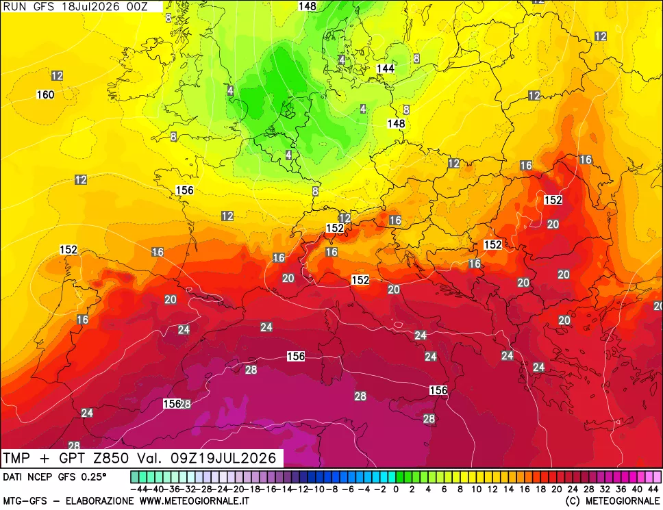mappa 850 hPa Temp + GPT