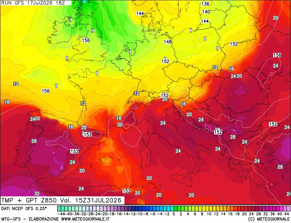 mappa 850 hPa Temp + GPT