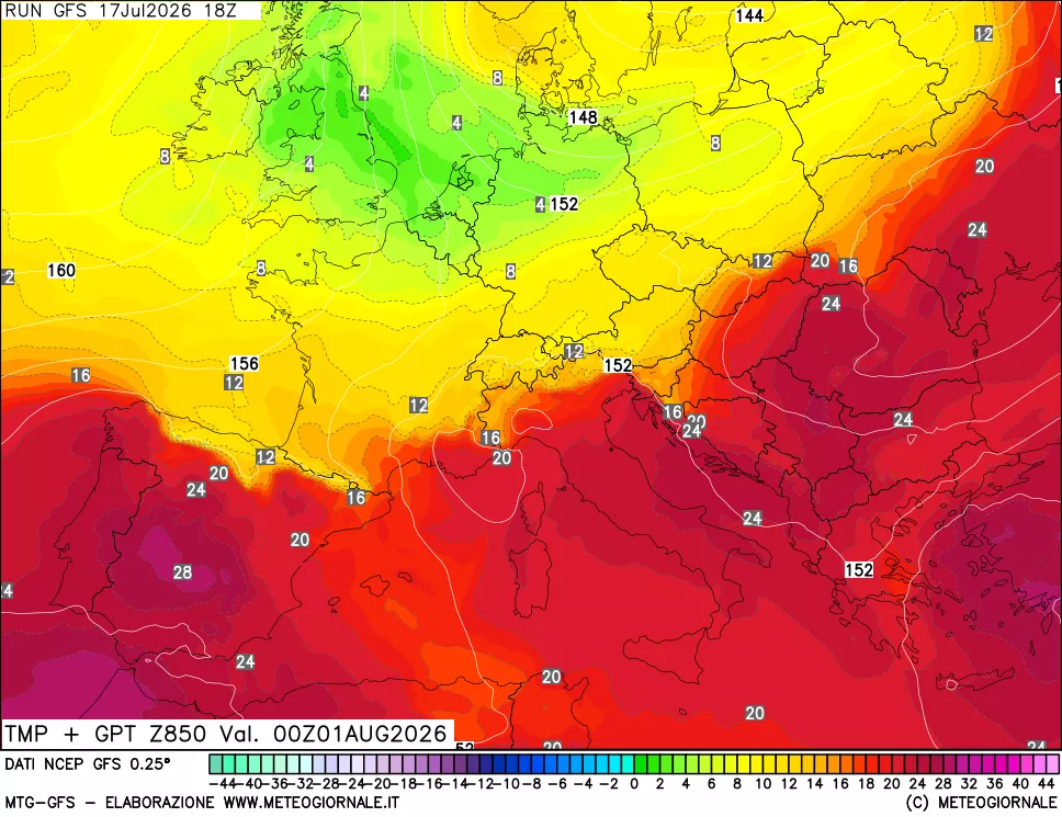 mappa 850 hPa Temp + GPT