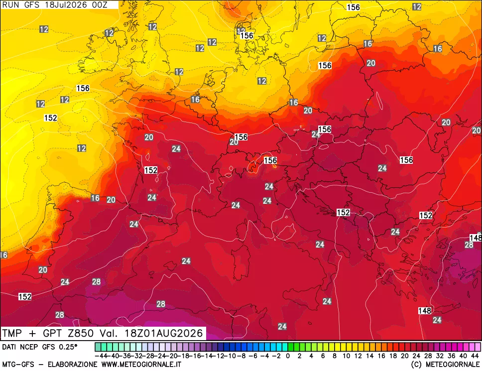 mappa 850 hPa Temp + GPT