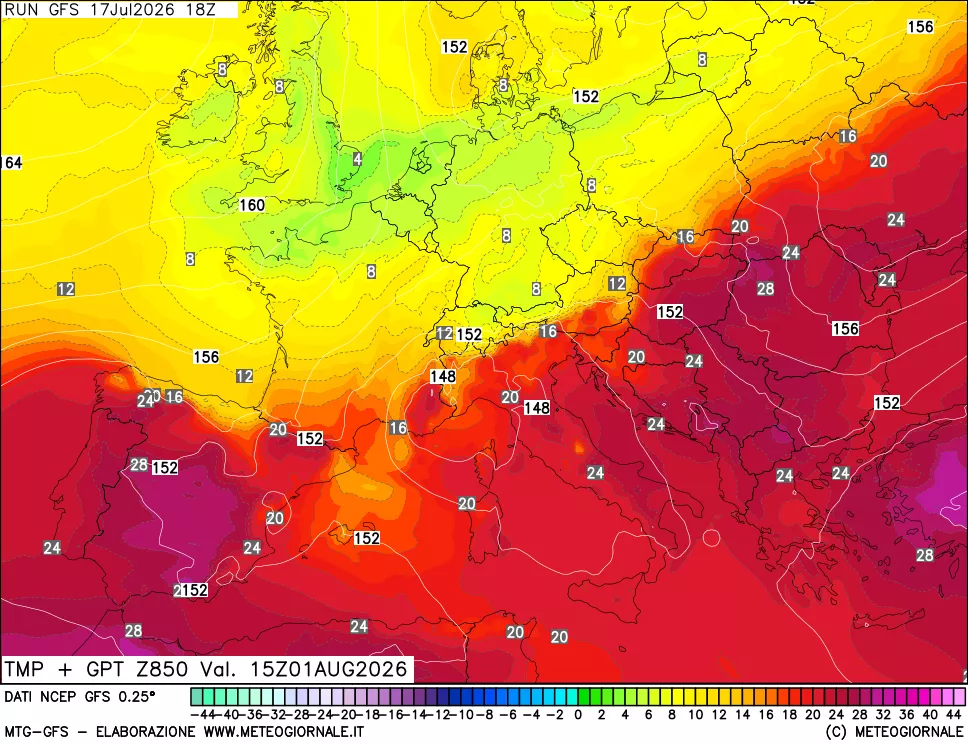 mappa 850 hPa Temp + GPT