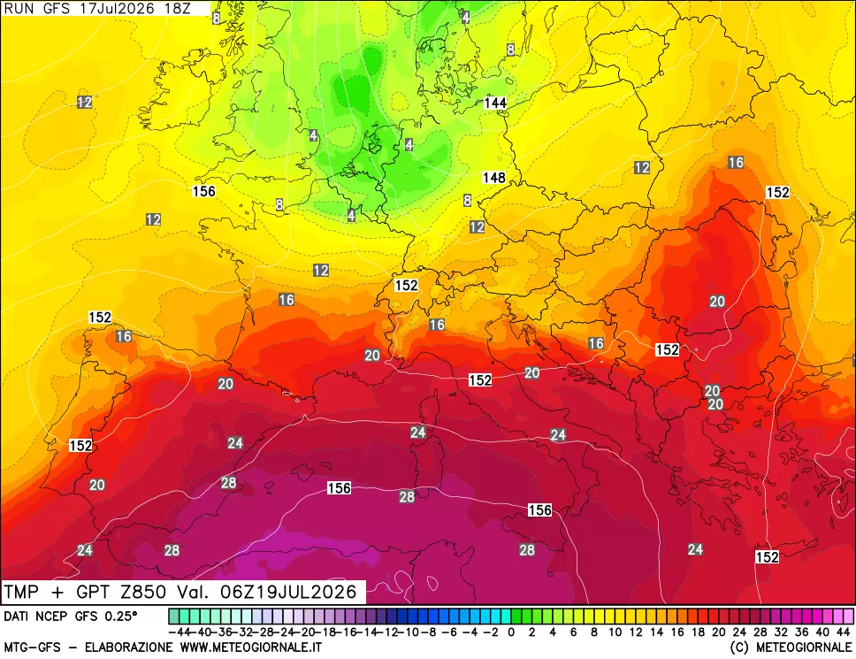 mappa 850 hPa Temp + GPT