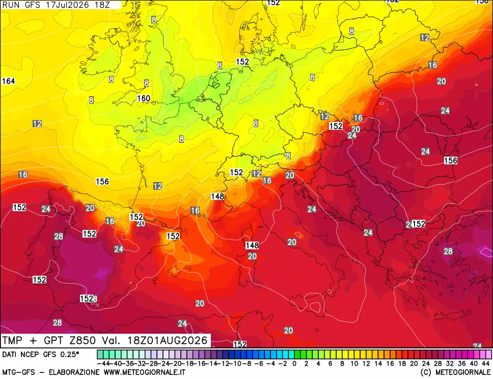 mappa 850 hPa Temp + GPT