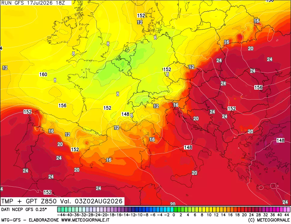 mappa 850 hPa Temp + GPT