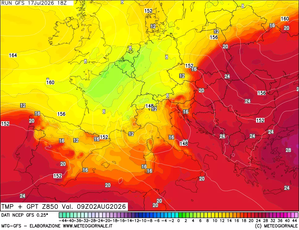mappa 850 hPa Temp + GPT
