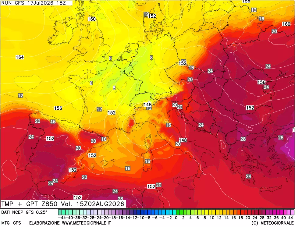 mappa 850 hPa Temp + GPT