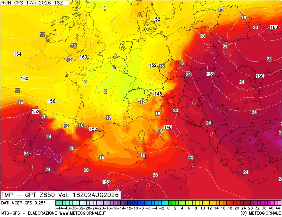 mappa 850 hPa Temp + GPT