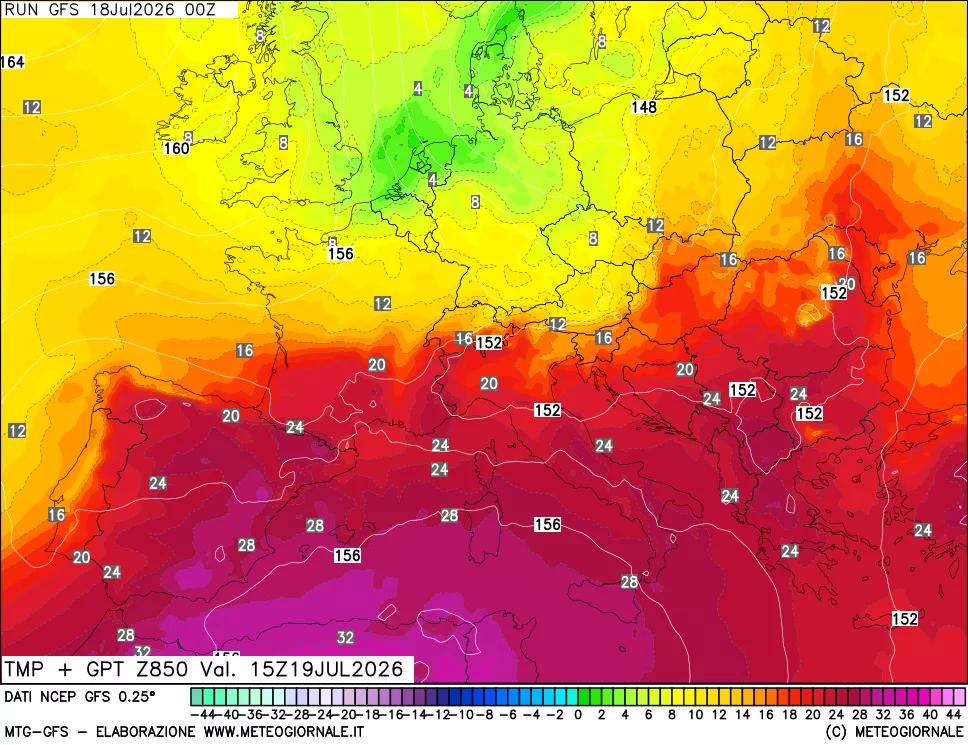 mappa 850 hPa Temp + GPT