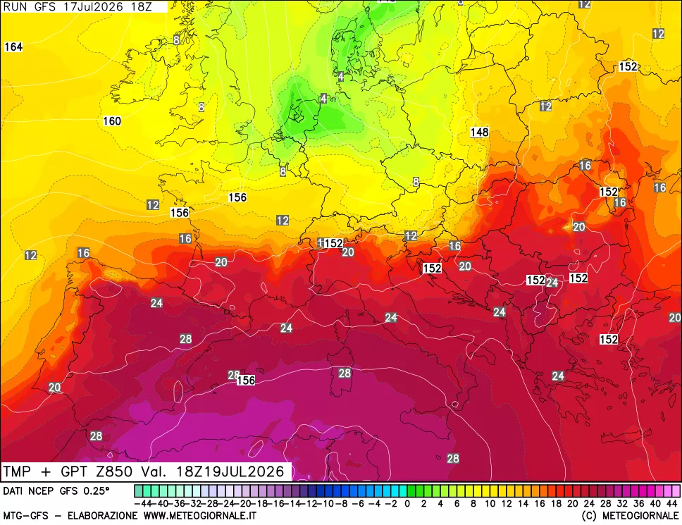 mappa 850 hPa Temp + GPT