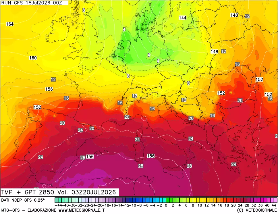 mappa 850 hPa Temp + GPT