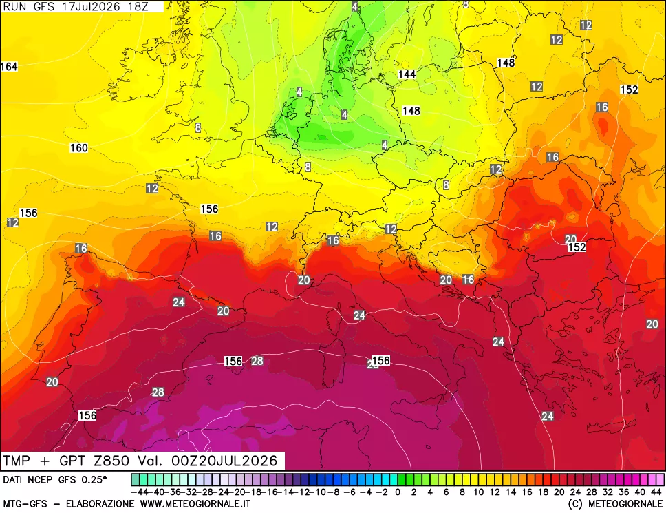 mappa 850 hPa Temp + GPT