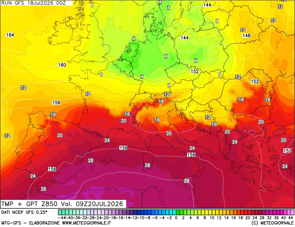 mappa 850 hPa Temp + GPT