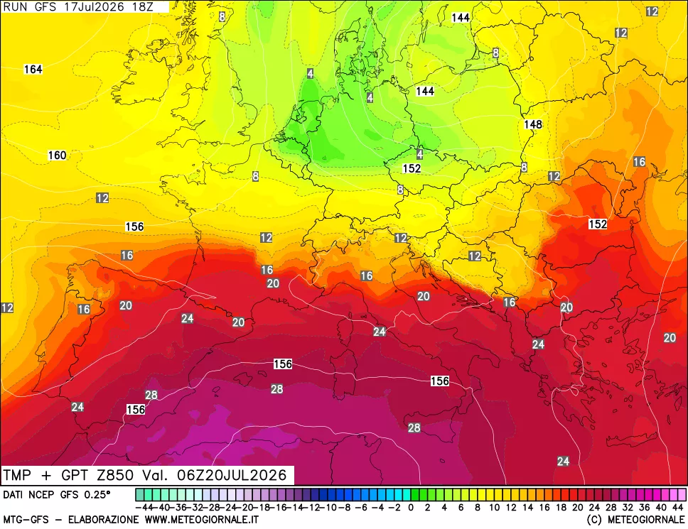 mappa 850 hPa Temp + GPT