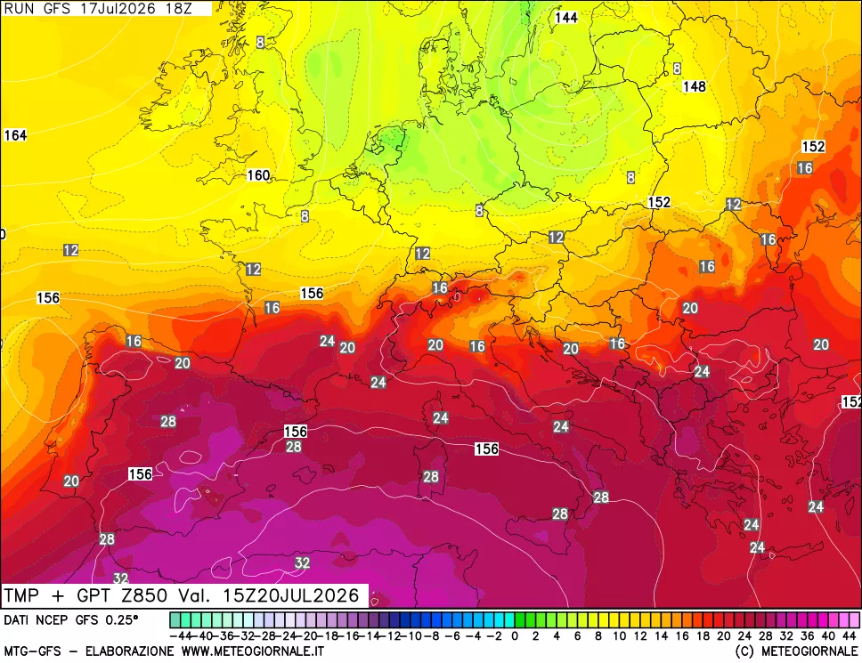 mappa 850 hPa Temp + GPT