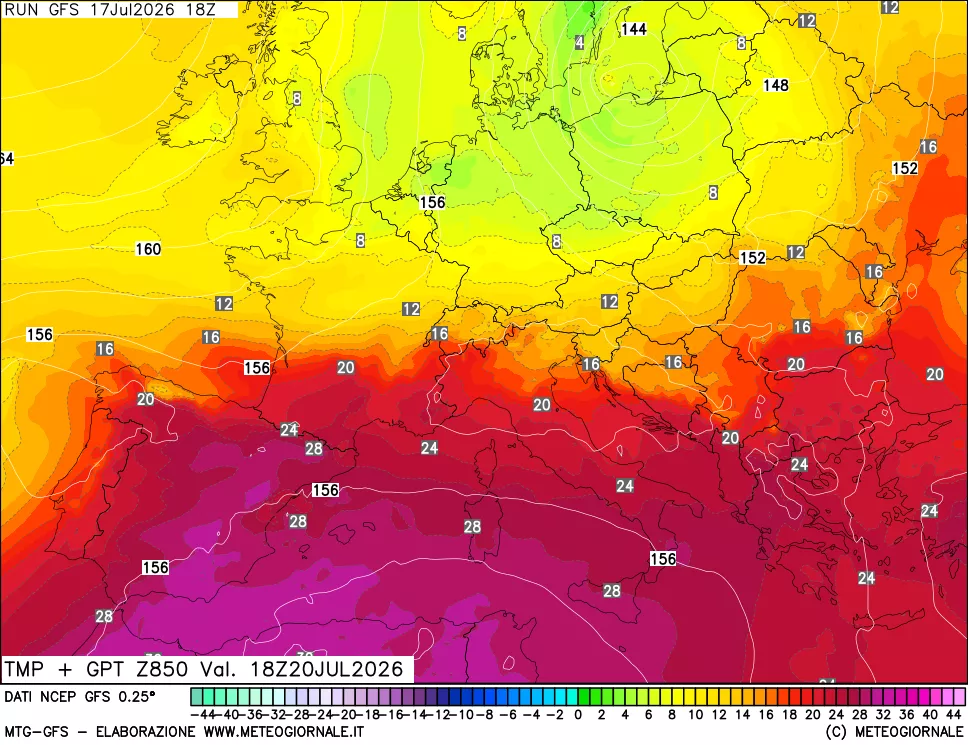 mappa 850 hPa Temp + GPT