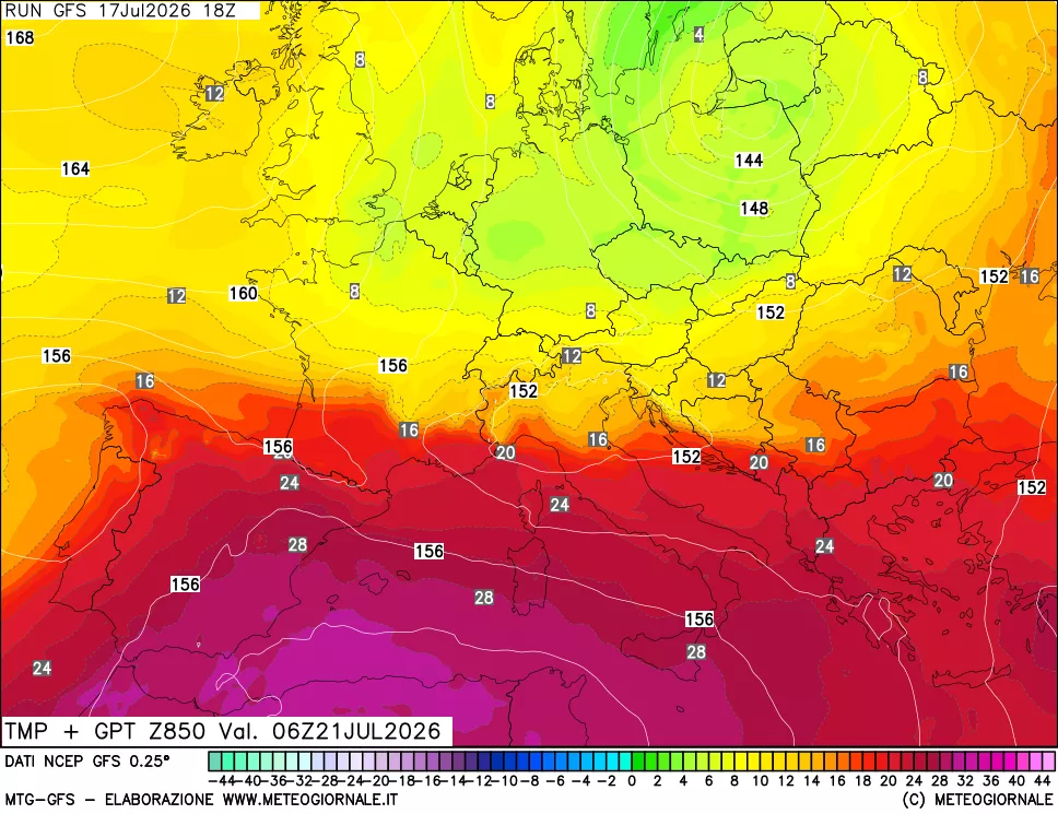 mappa 850 hPa Temp + GPT