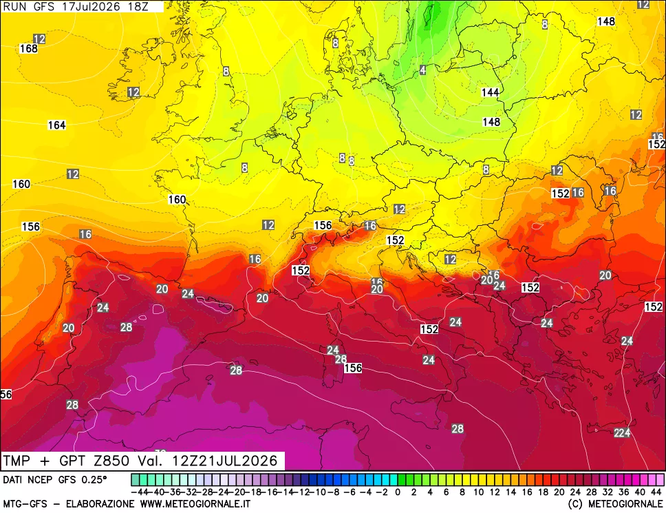 mappa 850 hPa Temp + GPT