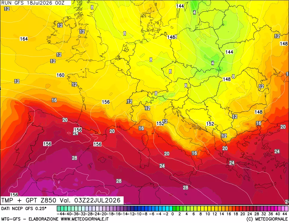mappa 850 hPa Temp + GPT