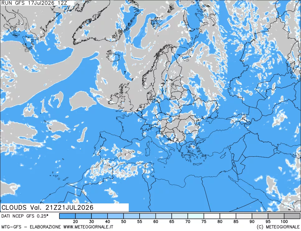 mappa Nuvolosit&agrave; totale