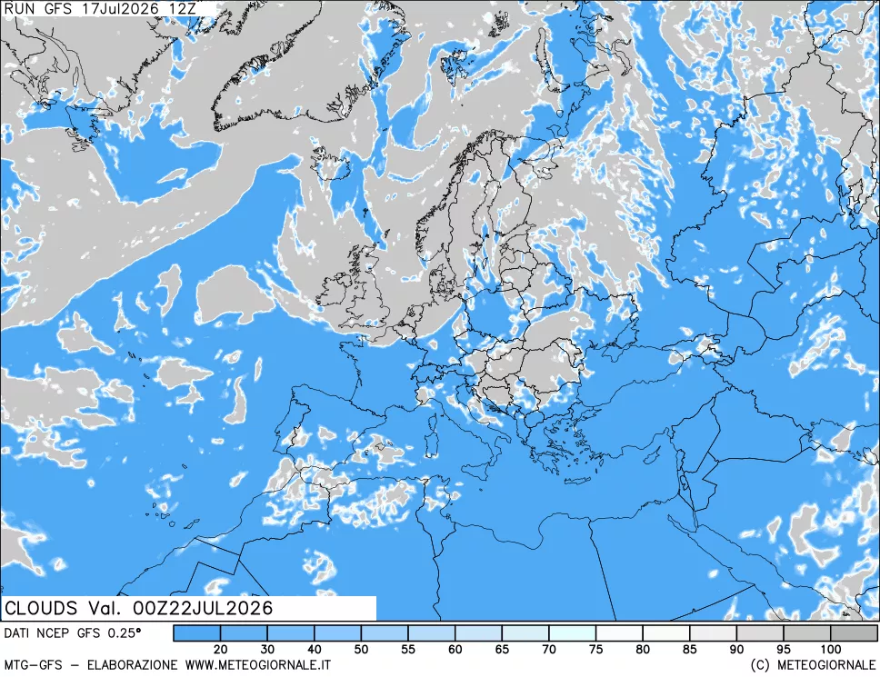 mappa Nuvolosit&agrave; totale