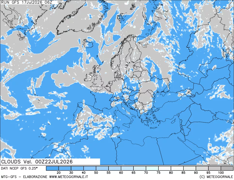 mappa Nuvolosit&agrave; totale