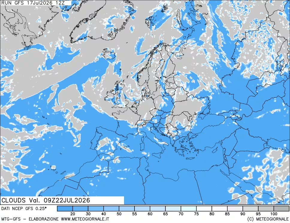 mappa Nuvolosit&agrave; totale