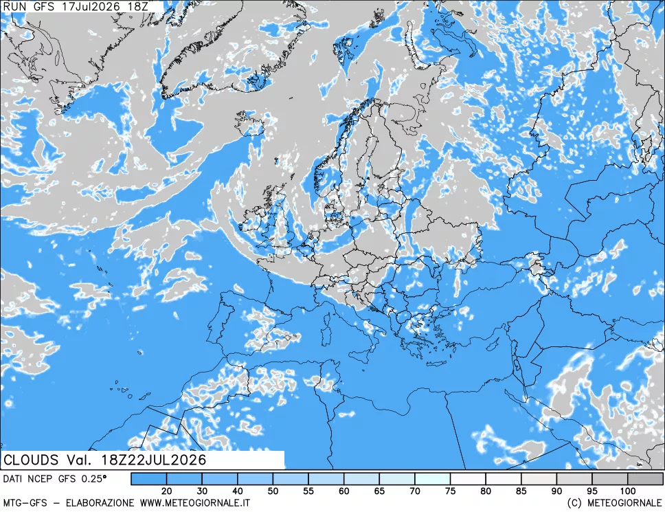 mappa Nuvolosit&agrave; totale
