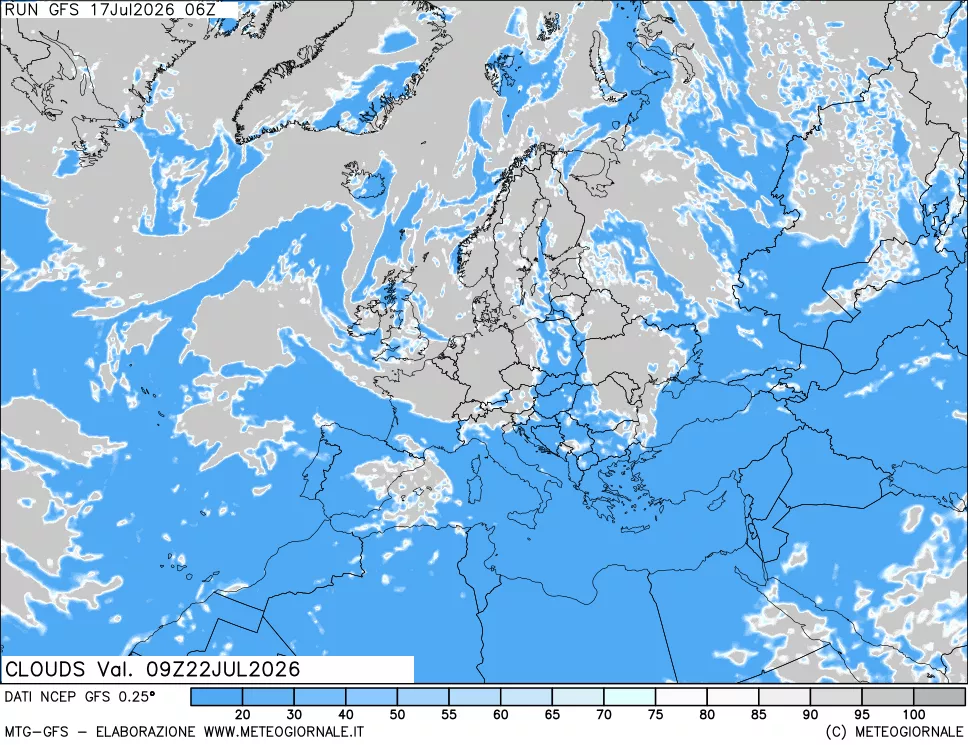 mappa Nuvolosit&agrave; totale