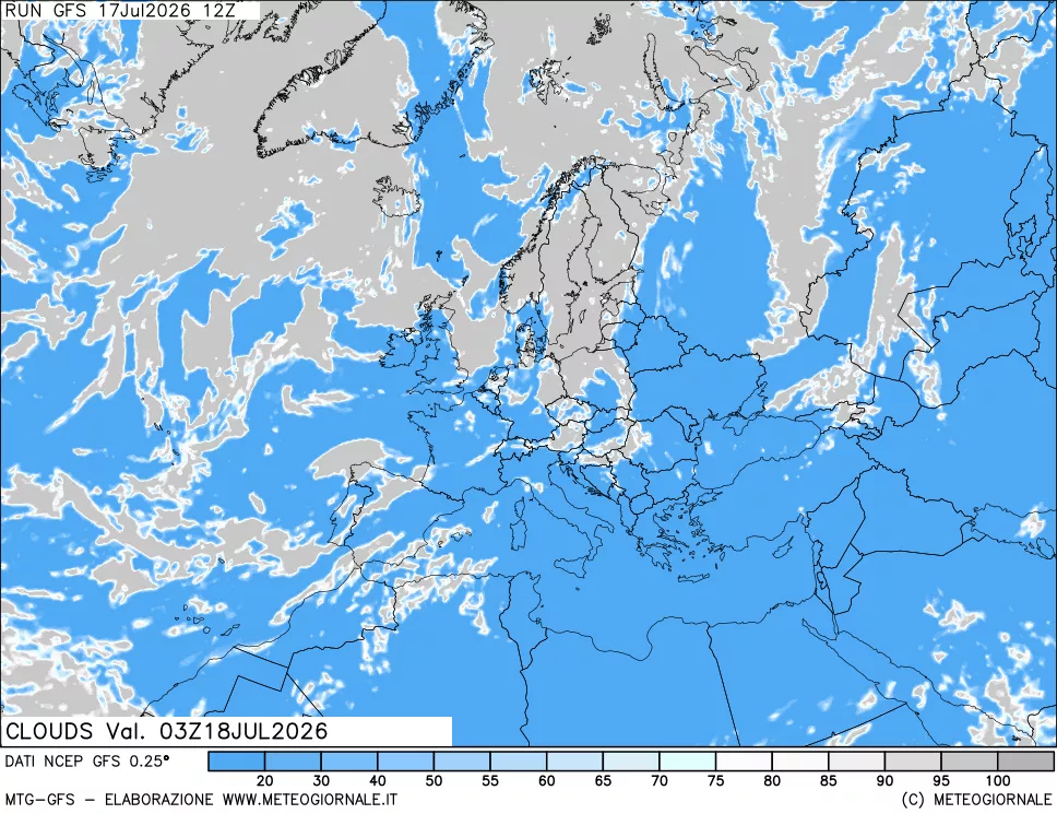 mappa Nuvolosit&agrave; totale