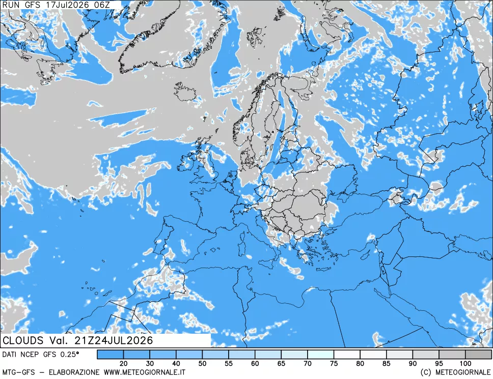 mappa Nuvolosit&agrave; totale