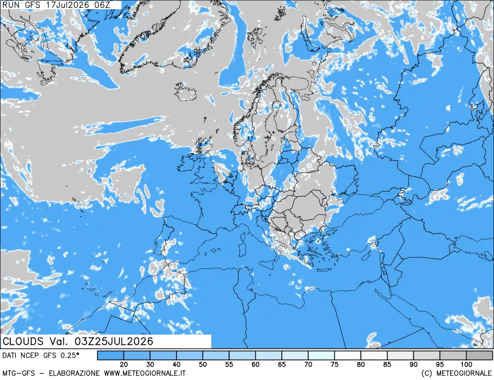 mappa Nuvolosit&agrave; totale