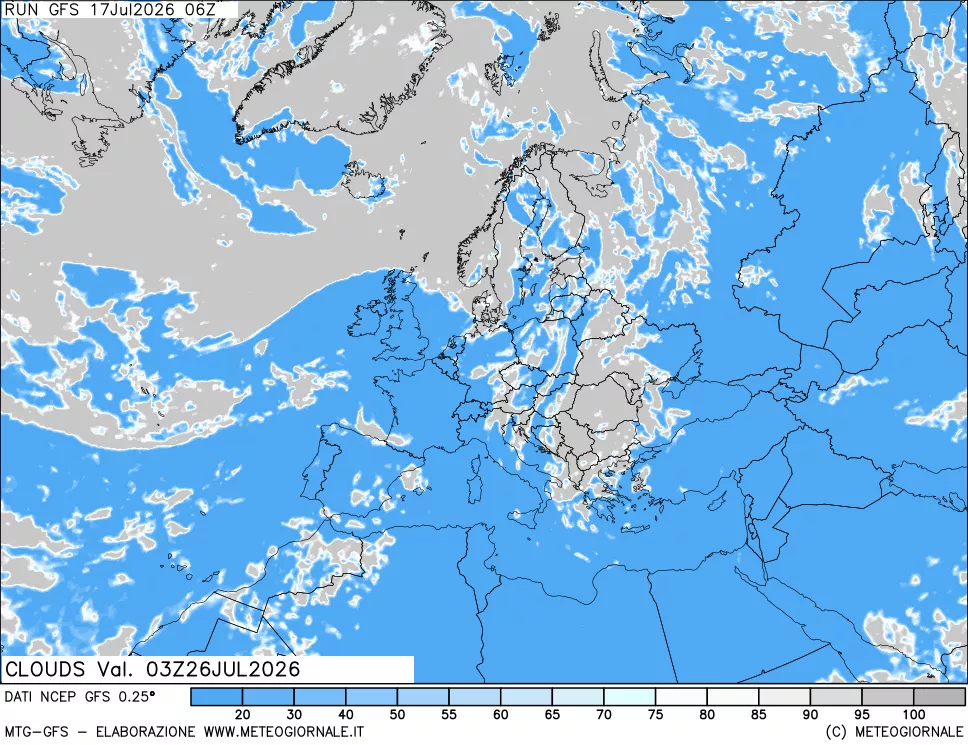 mappa Nuvolosit&agrave; totale