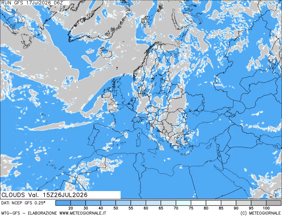mappa Nuvolosit&agrave; totale