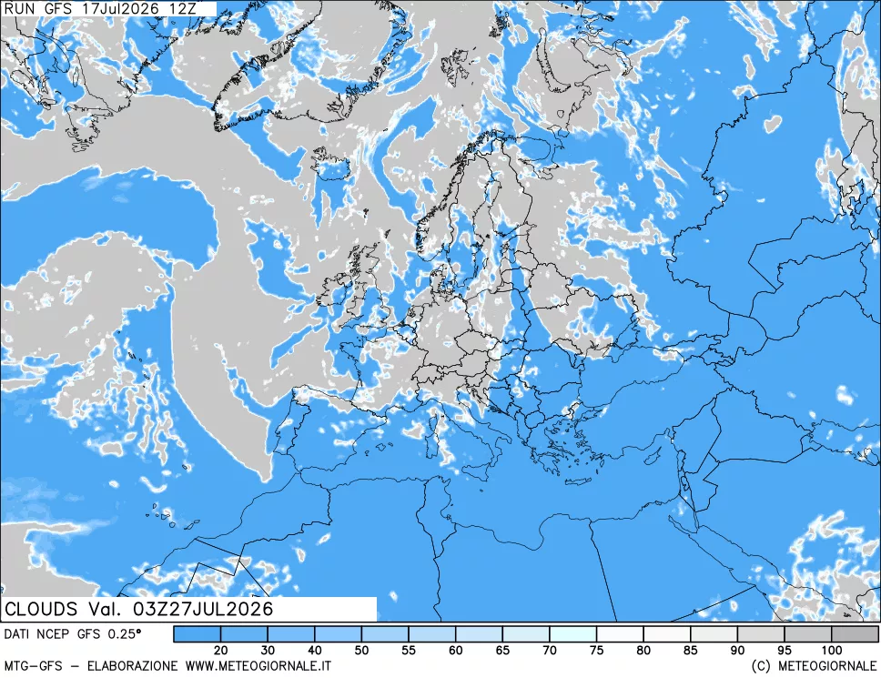 mappa Nuvolosit&agrave; totale