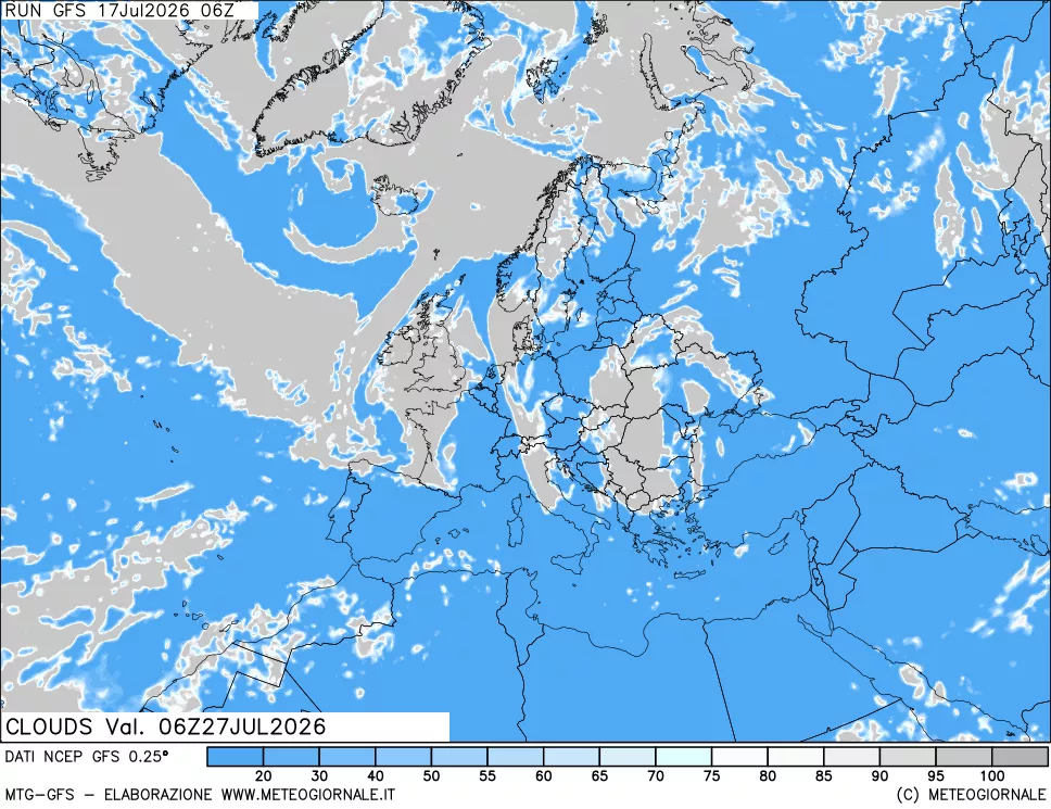 mappa Nuvolosit&agrave; totale